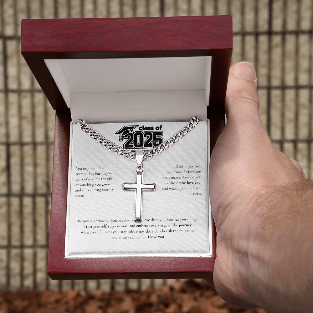 Graduation Cuban Chain with Artisan Cross Necklace