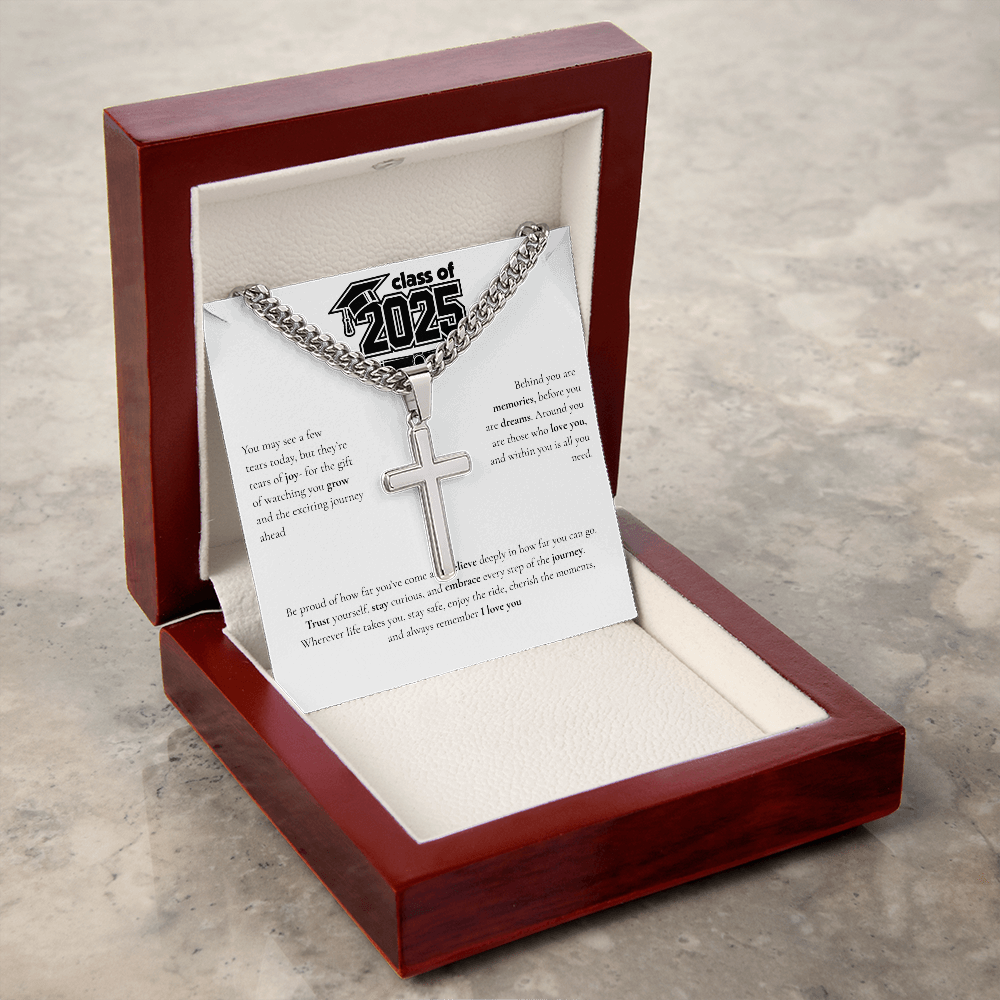 Graduation Cuban Chain with Artisan Cross Necklace