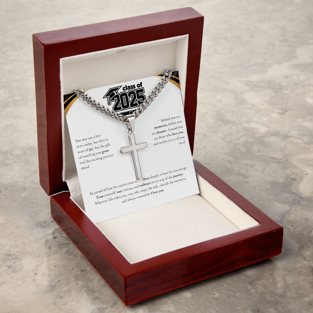Graduation Cuban Chain with Artisan Cross Necklace