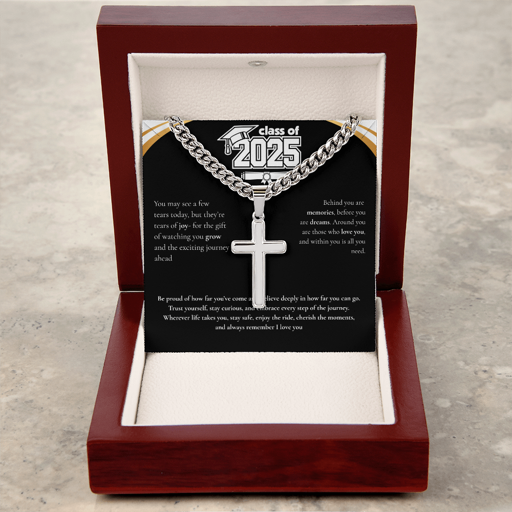Graduation Cuban Chain with Artisan Cross Necklace