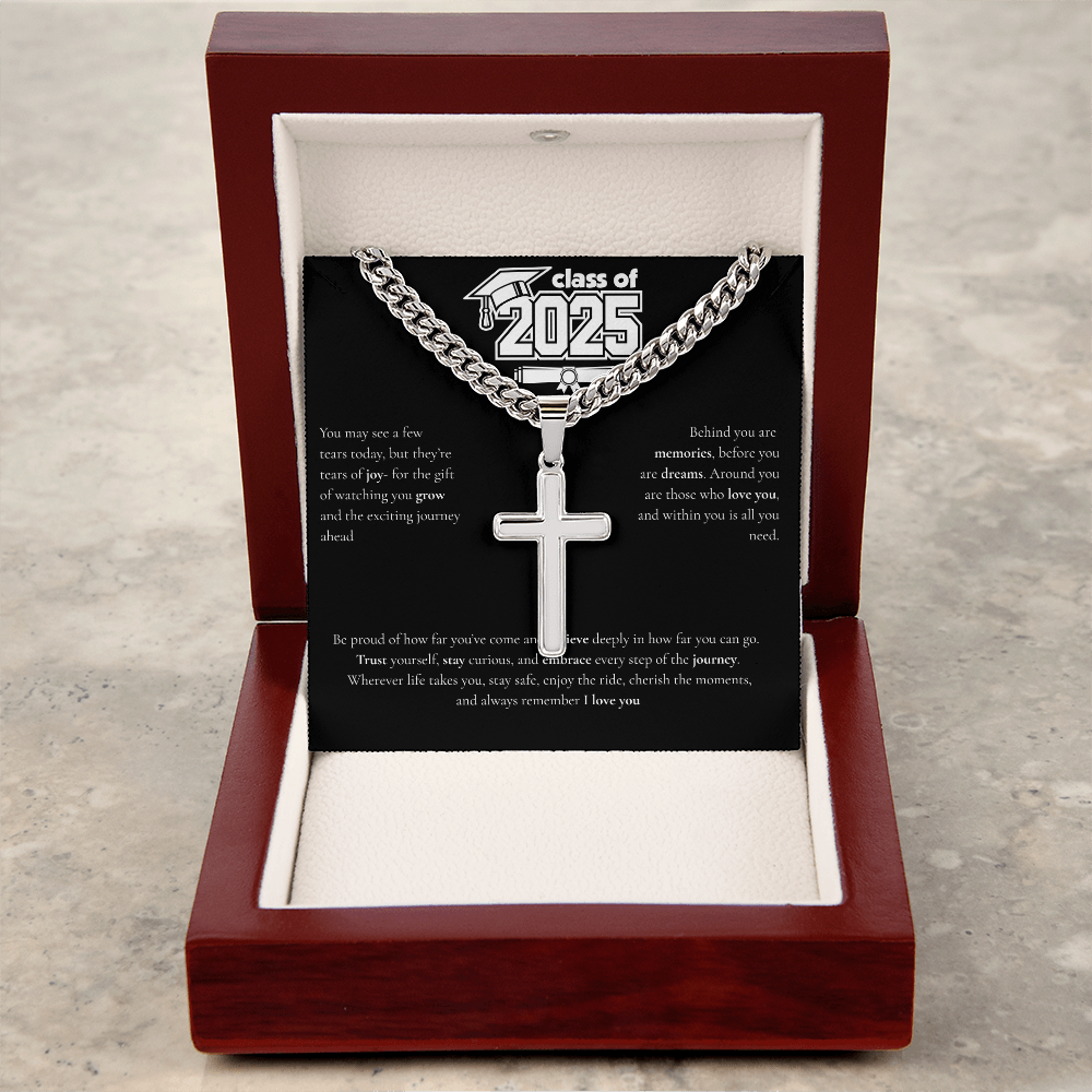 Graduation Cuban Chain with Artisan Cross Necklace
