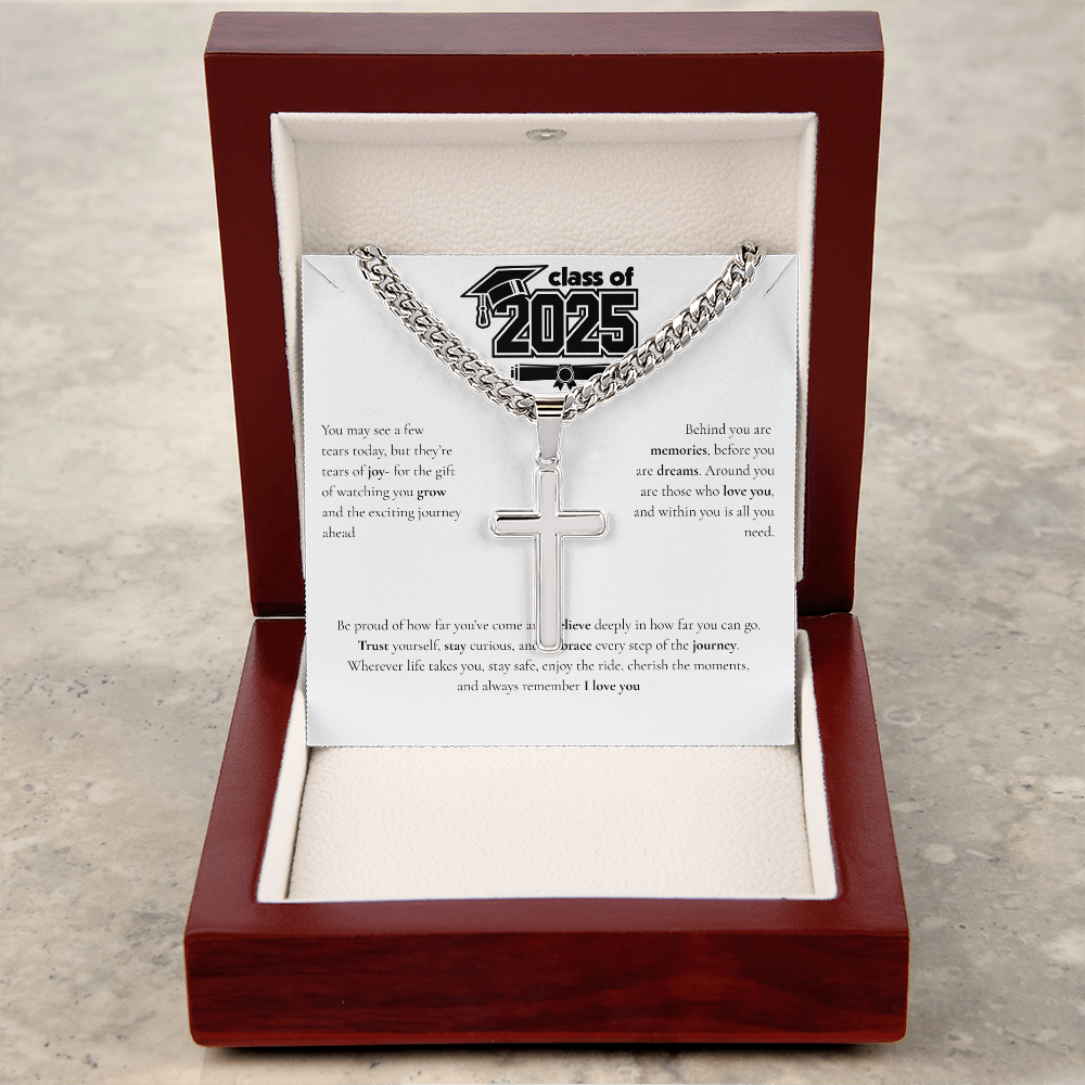 Graduation Cuban Chain with Artisan Cross Necklace