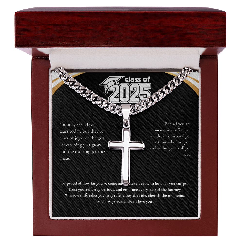 Graduation Cuban Chain with Artisan Cross Necklace