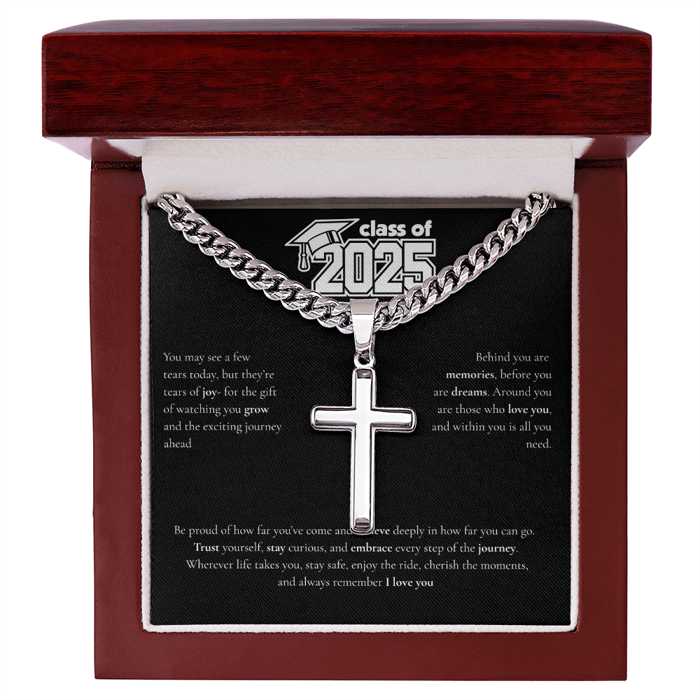 Graduation Cuban Chain with Artisan Cross Necklace