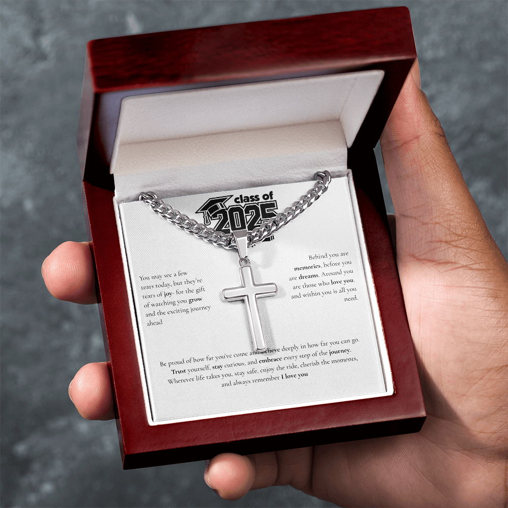 Graduation Cuban Chain with Artisan Cross Necklace