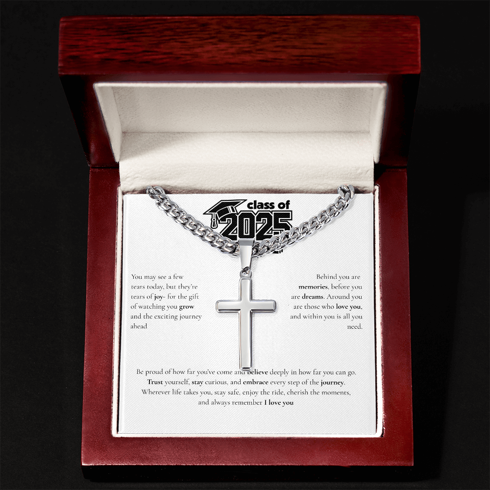 Graduation Cuban Chain with Artisan Cross Necklace