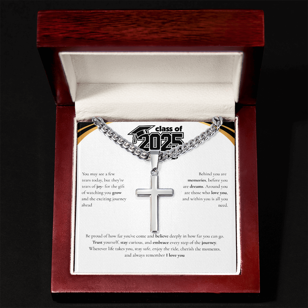 Graduation Cuban Chain with Artisan Cross Necklace
