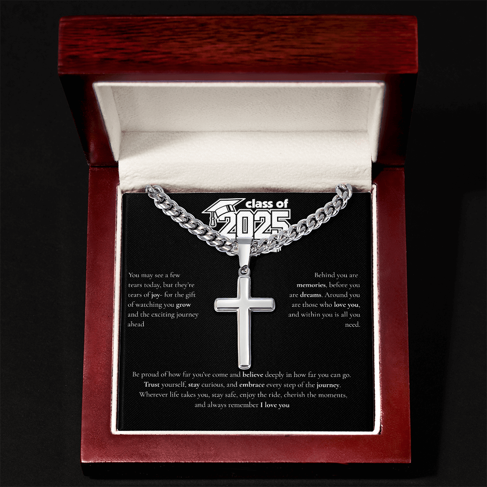 Graduation Cuban Chain with Artisan Cross Necklace