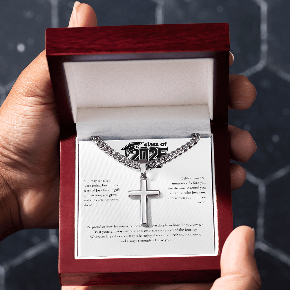 Graduation Cuban Chain with Artisan Cross Necklace