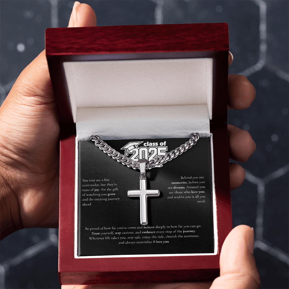 Graduation Cuban Chain with Artisan Cross Necklace