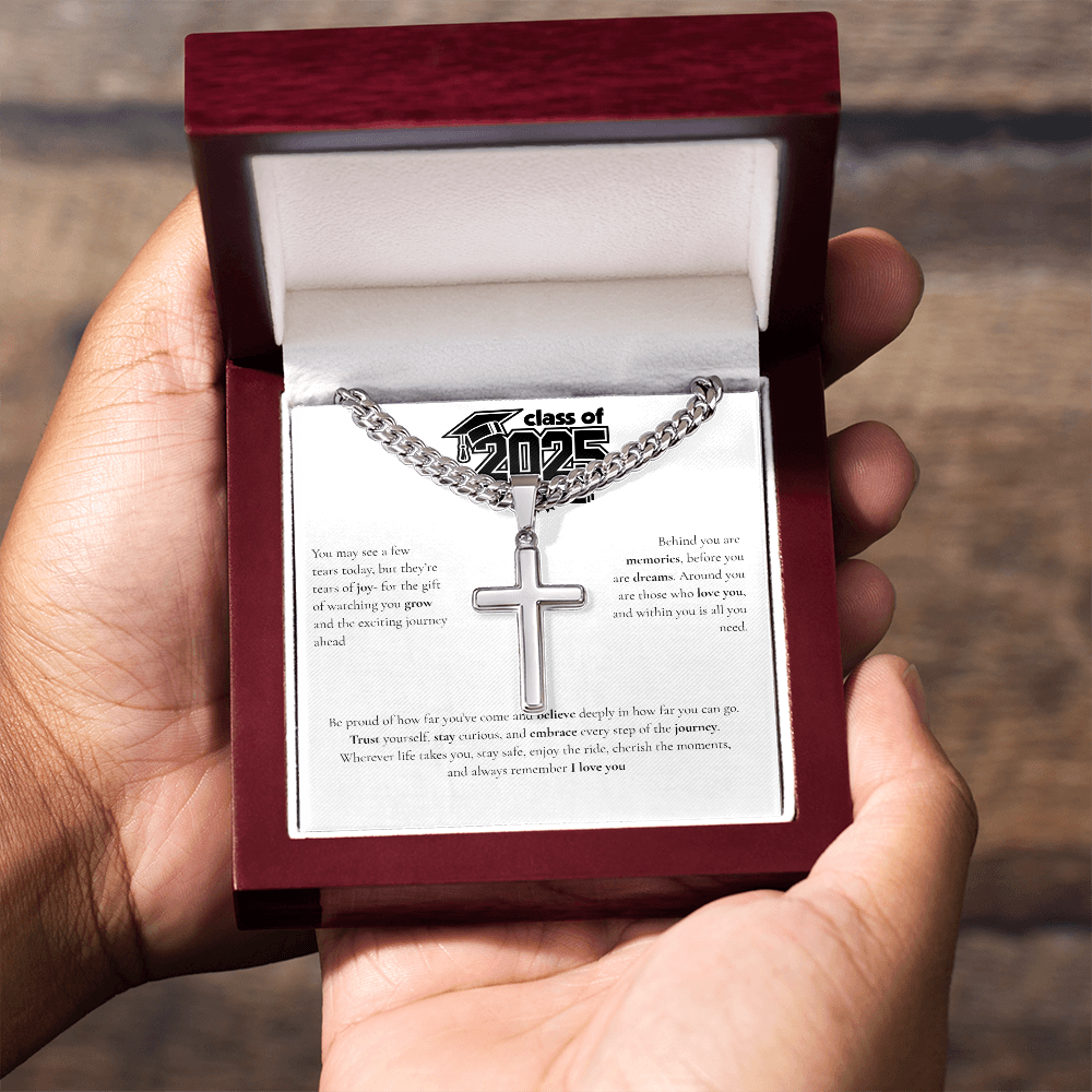 Graduation Cuban Chain with Artisan Cross Necklace