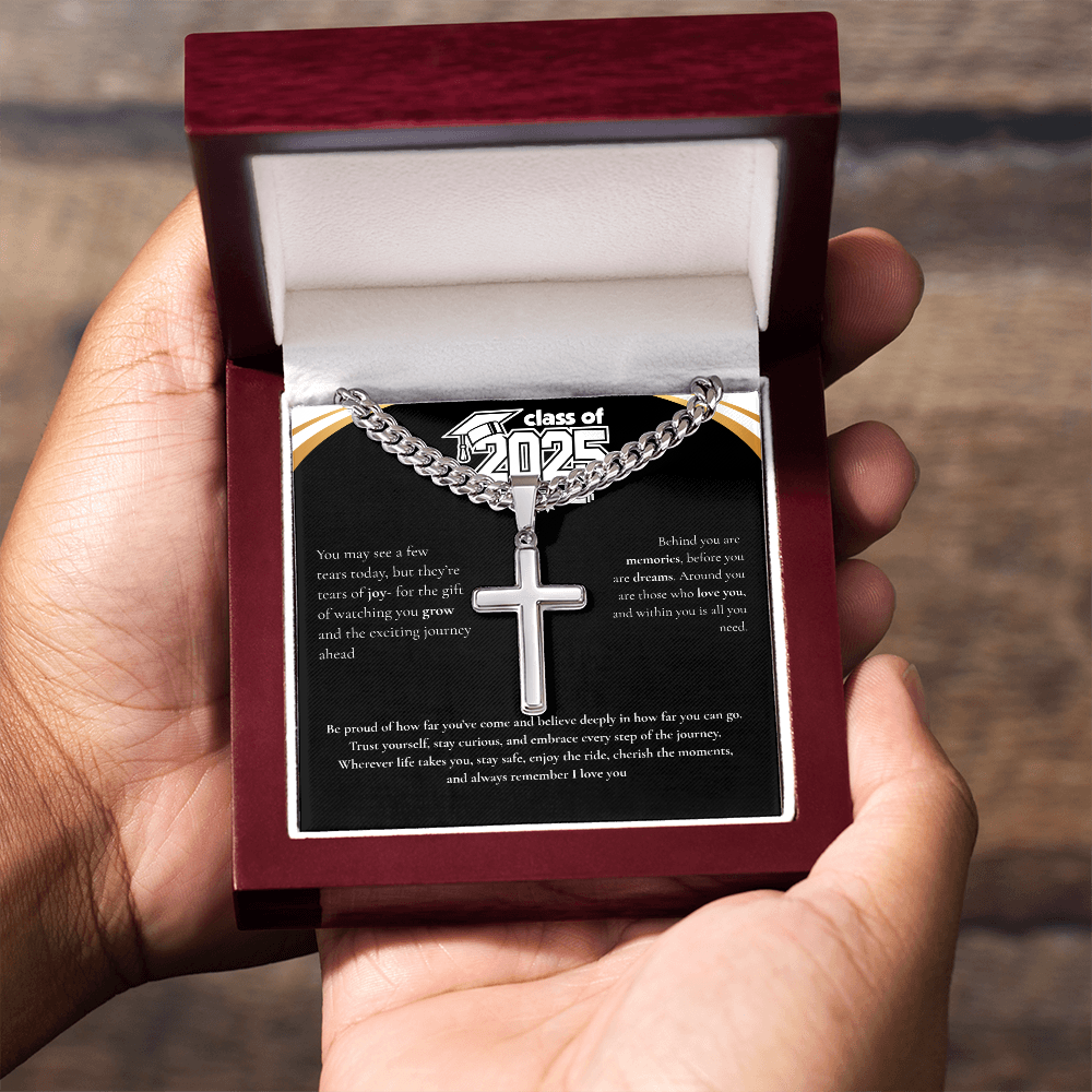 Graduation Cuban Chain with Artisan Cross Necklace