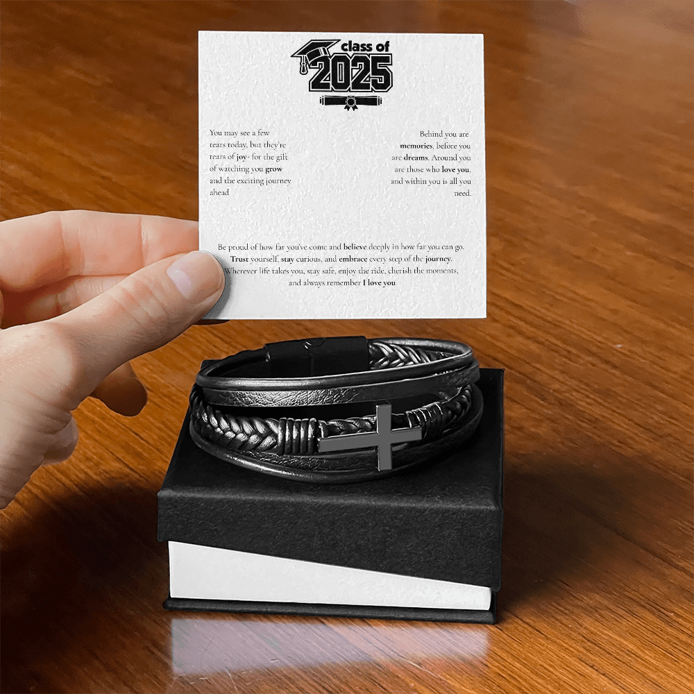 Graduation Men's Cross Leather Bracelet
