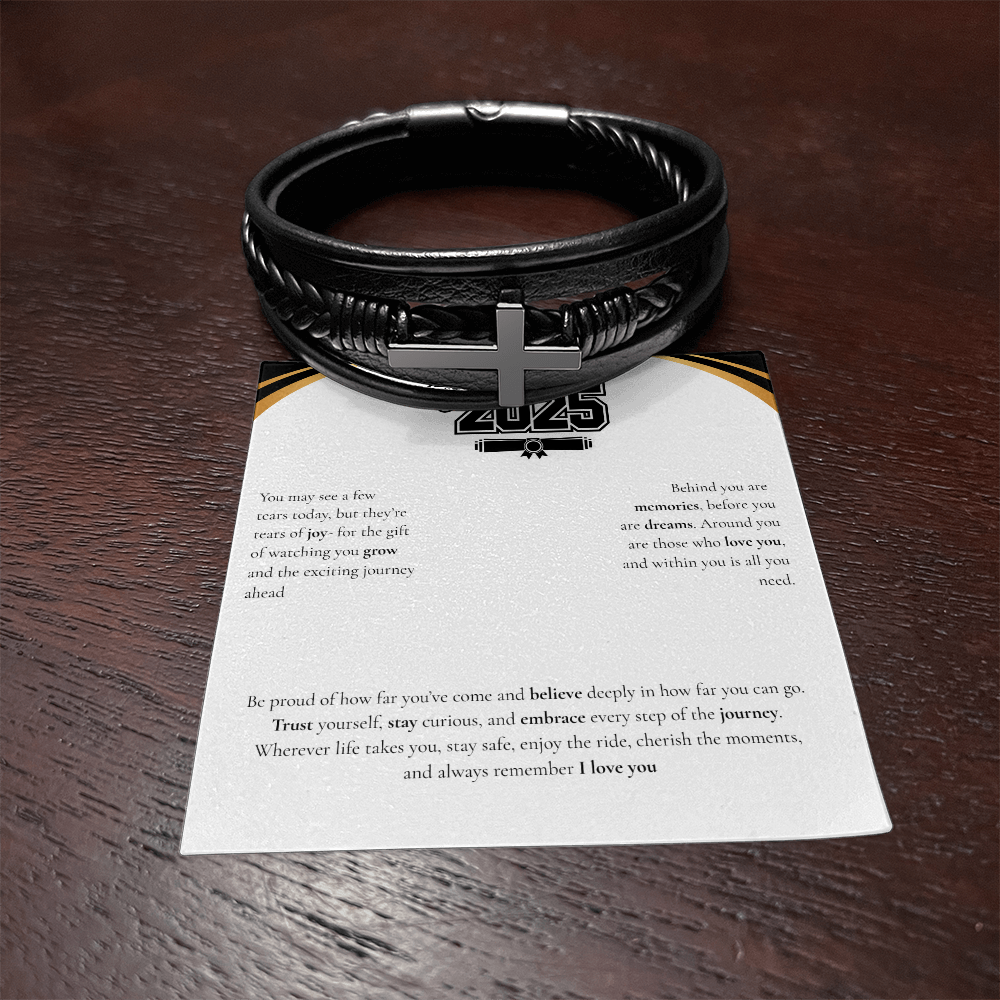 Graduation Men's Cross Leather Bracelet