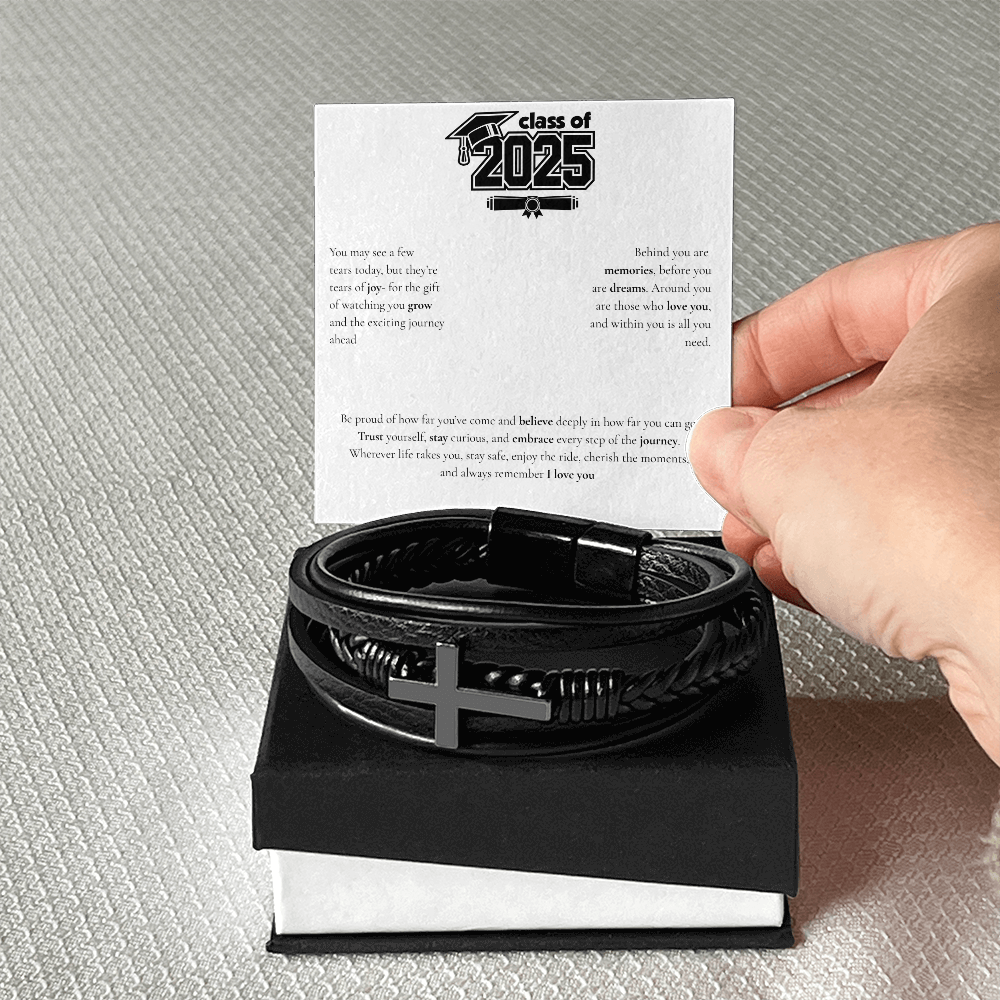 Graduation Men's Cross Leather Bracelet