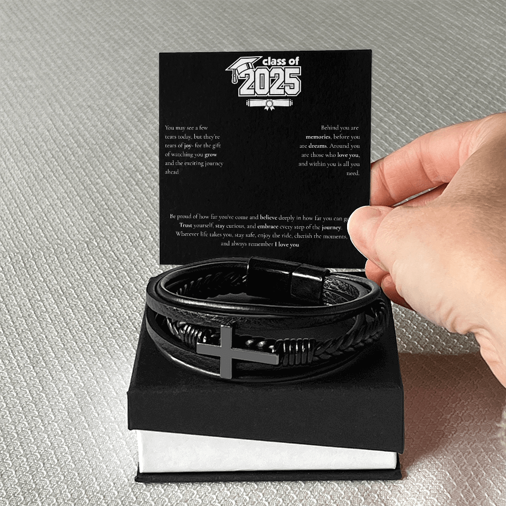 Graduation Men's Cross Leather Bracelet