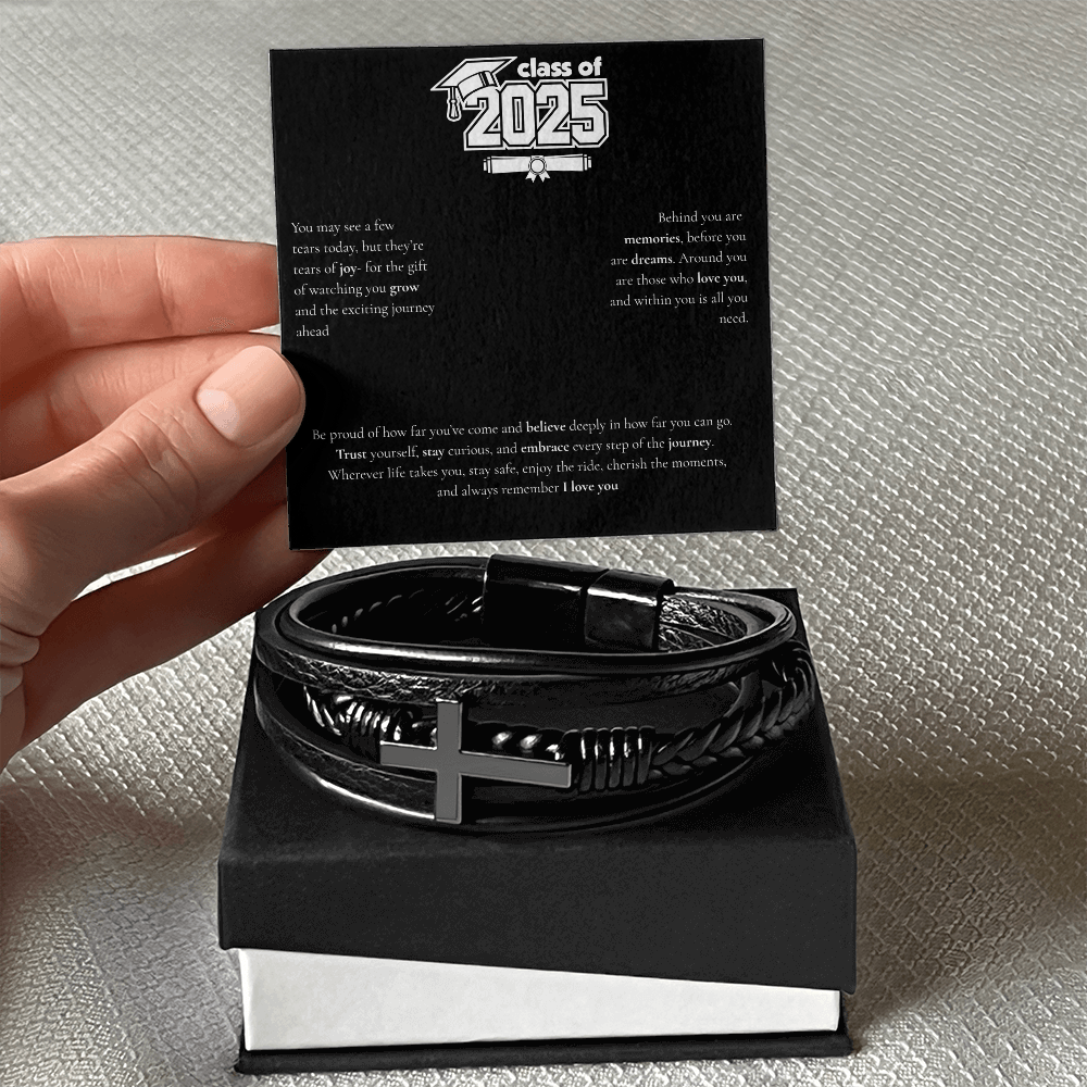 Graduation Men's Cross Leather Bracelet