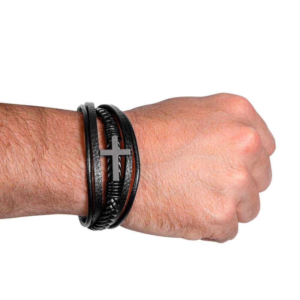 Graduation Men's Cross Leather Bracelet