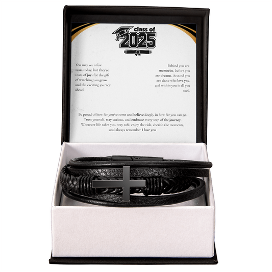 Graduation Men's Cross Leather Bracelet