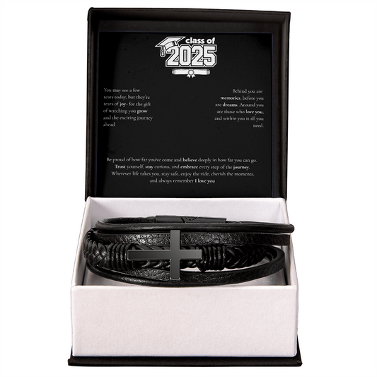 Graduation Men's Cross Leather Bracelet