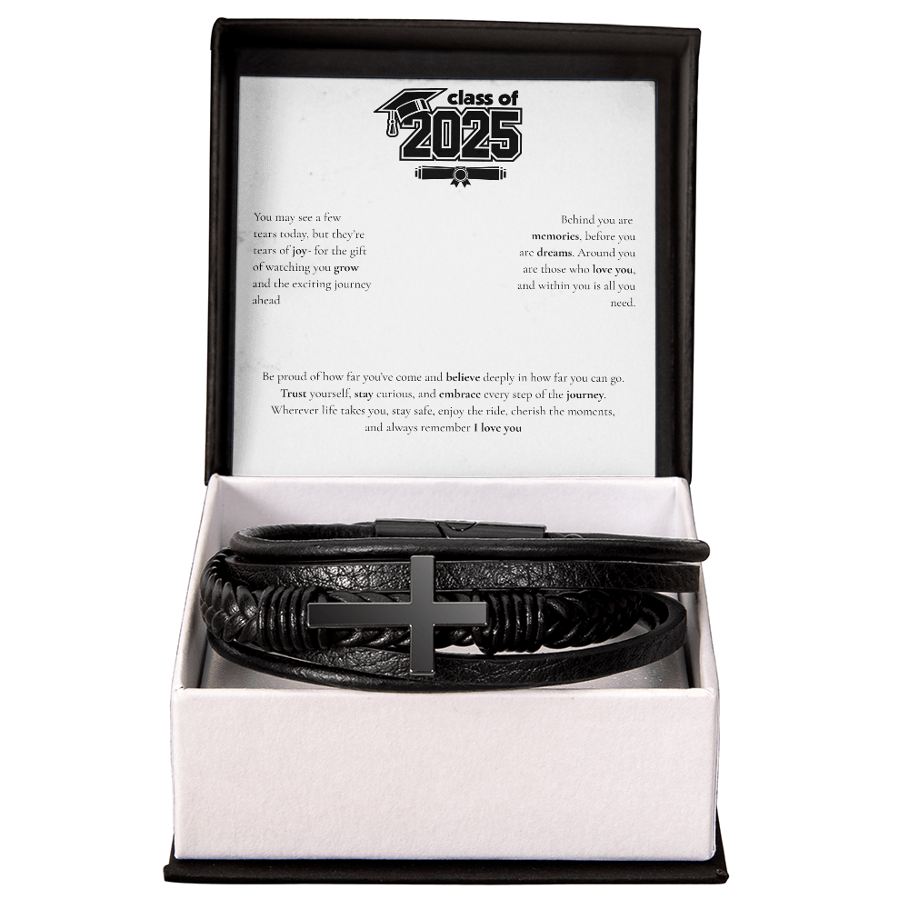 Graduation Men's Cross Leather Bracelet