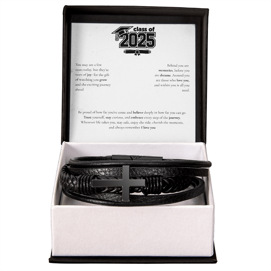 Graduation Men's Cross Leather Bracelet