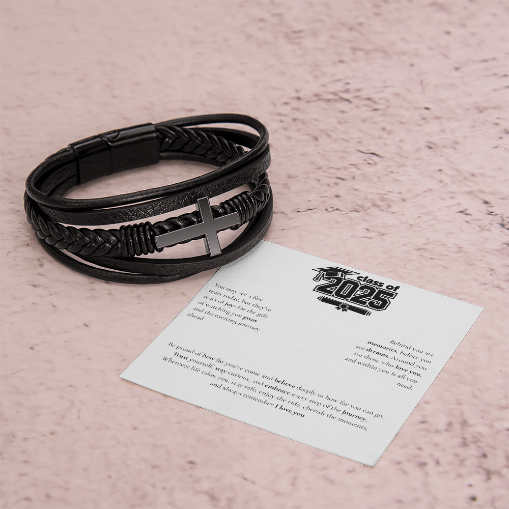 Graduation Men's Cross Leather Bracelet