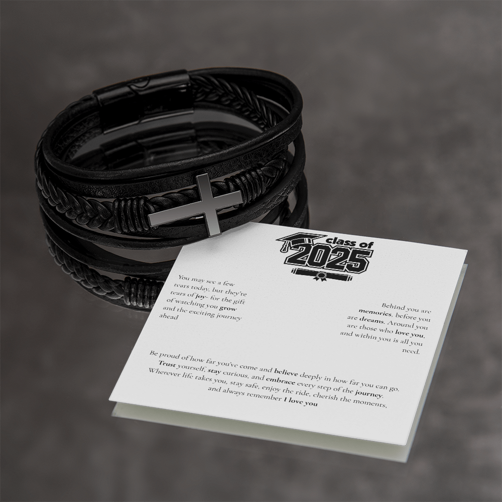 Graduation Men's Cross Leather Bracelet