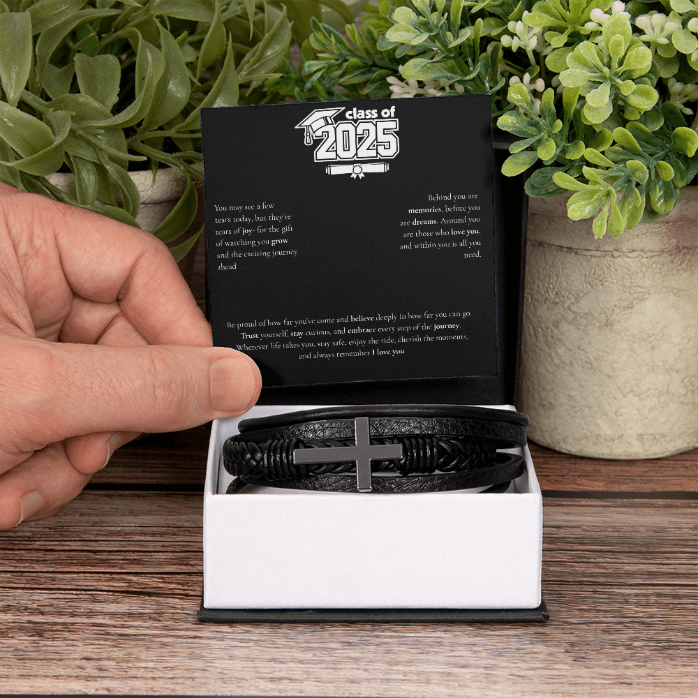 Graduation Men's Cross Leather Bracelet
