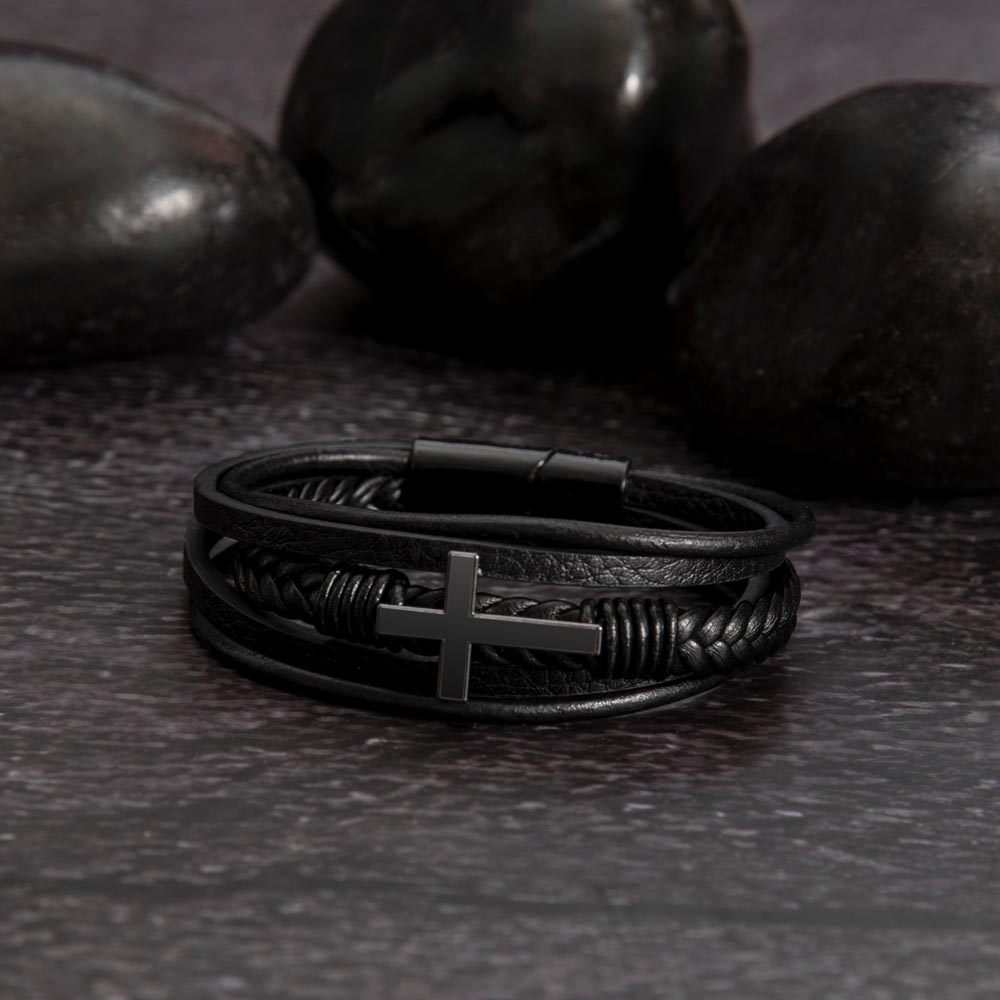 Graduation Men's Cross Leather Bracelet