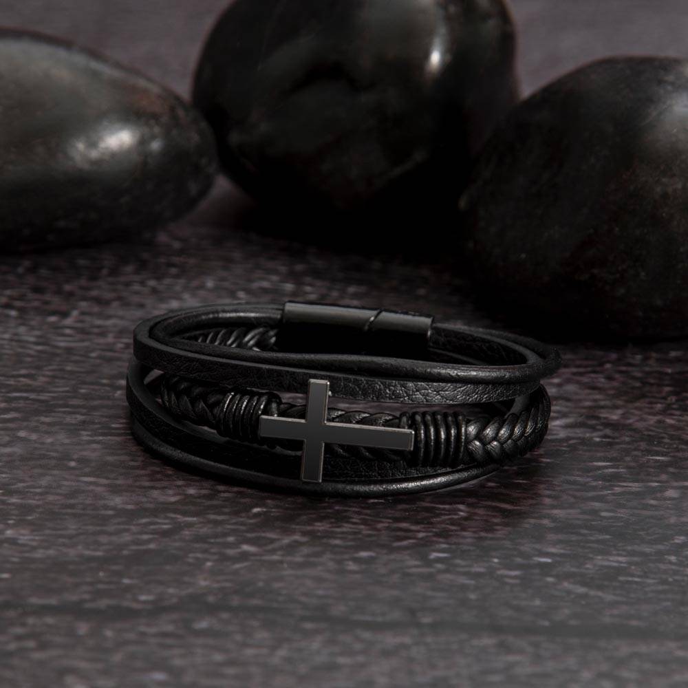 Graduation Men's Cross Leather Bracelet