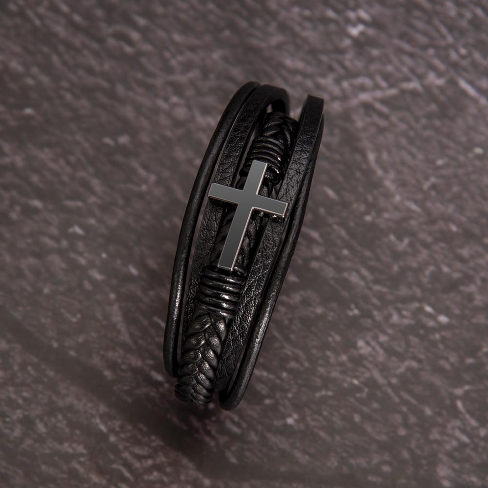Graduation Men's Cross Leather Bracelet
