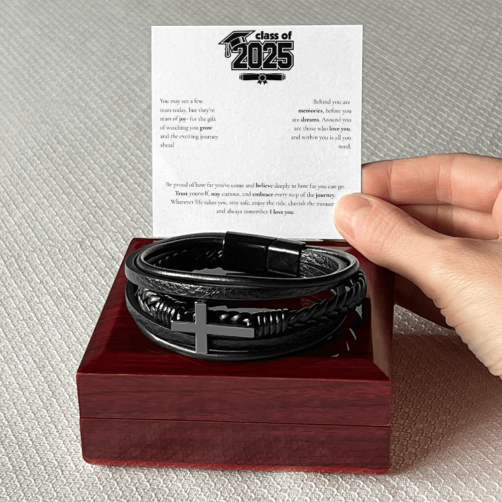 Graduation Men's Cross Leather Bracelet