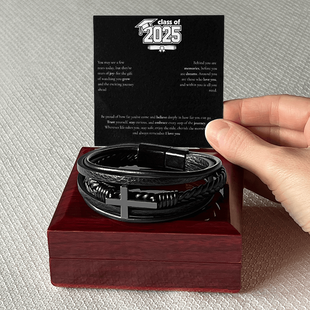 Graduation Men's Cross Leather Bracelet