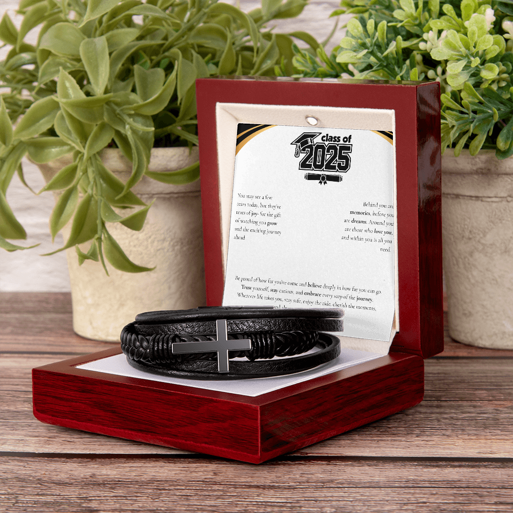 Graduation Men's Cross Leather Bracelet