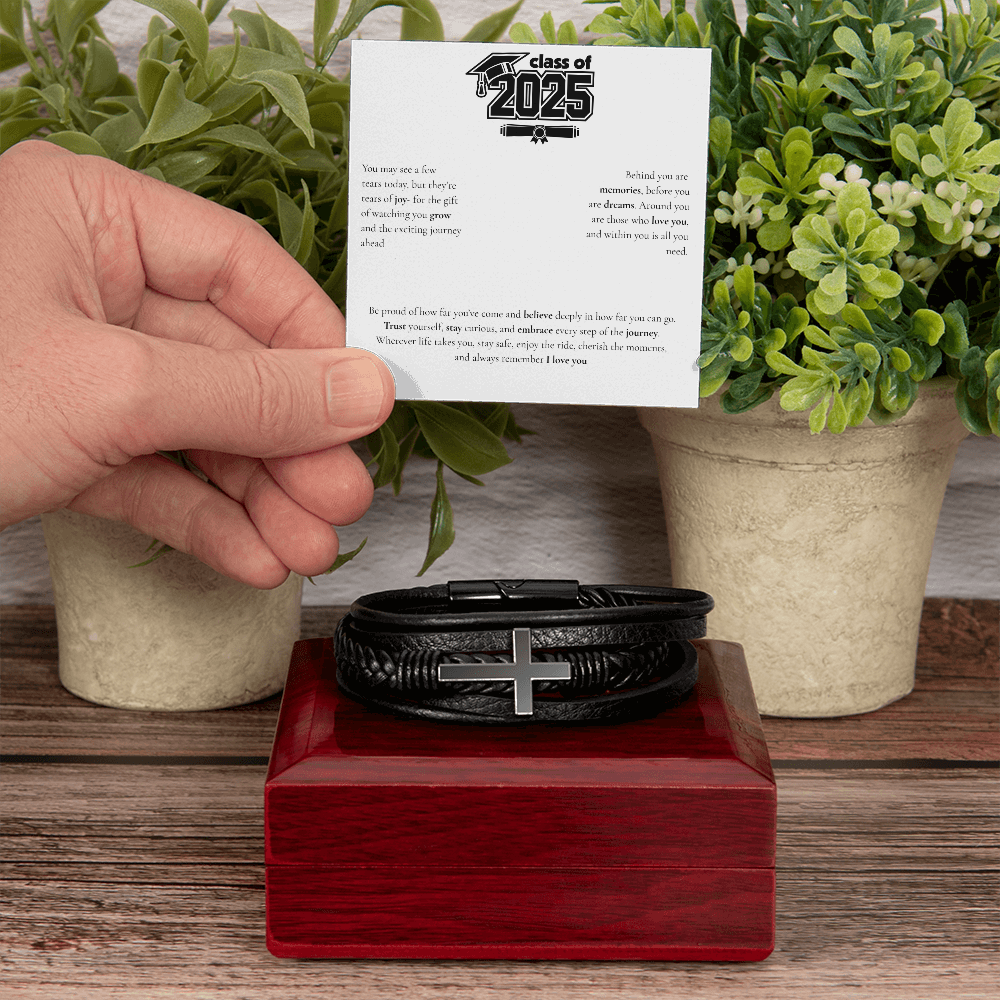 Graduation Men's Cross Leather Bracelet